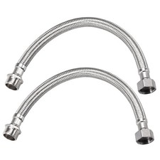 Faucet Supply Line Connector G1/2 Female x G1/2 Male 16" Long SUS304 Hose 2Pcs