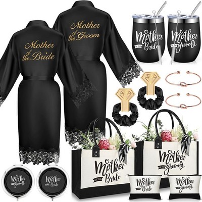 14-teiliges Geschenkset Braut und Bräutigam Hochzeit Mutter Satin Gewand schwarz 