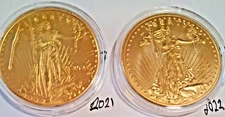 2 Coins: 2021 & 2022 Walking Liberty w/Nested Eagle Gold Plated COPY Coin 40mm