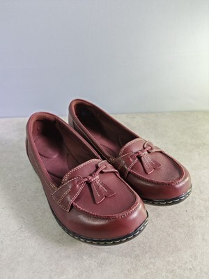 Clarks Collection Burgunderrote Leder Halbschuhe Damen UK 5,5 EE Weite Passform Komfort