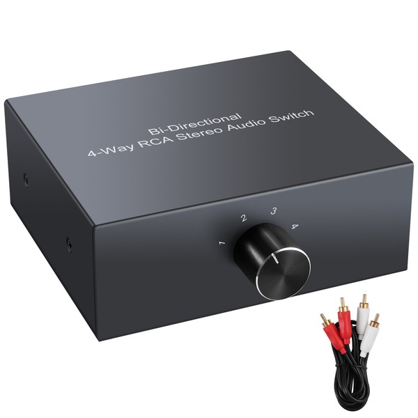 4vías Conmutador de audio estéreo RCA bidireccional para reproductor de DVD y CD