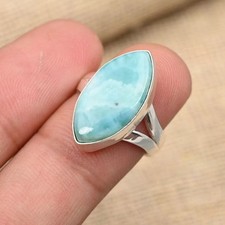 Larimar Gemstone Ring Handmade 925 Sterling Silver Statement Ring All Size RR35