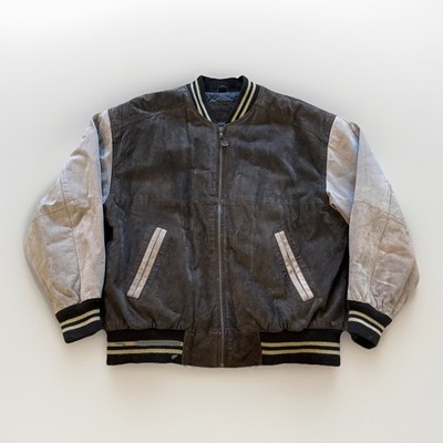 Vintage Varsity Bomber Jacket Mens M Brown Suede Leather Northwest Territory 90s