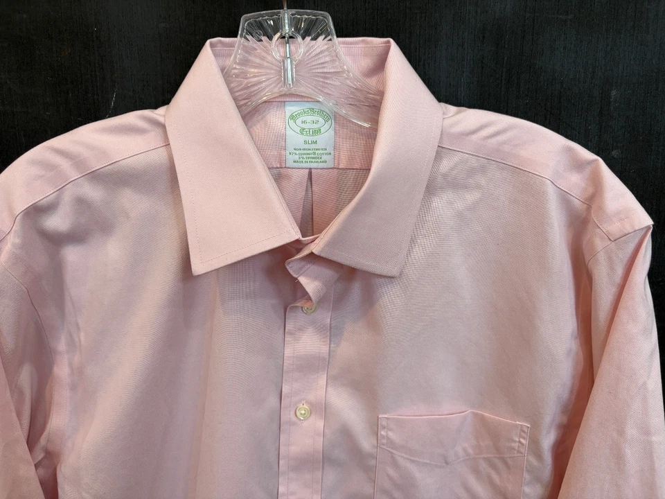 Camisa de vestir Brooks Brothers para hombre 16-32 calce ajustado rosa liso sin planchar elástica Foto 4 de 4