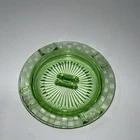Green Depression Glass Uranium Ash Tray Checker Board Design
