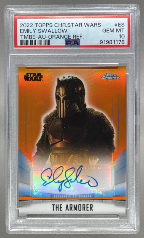 Emily Swallow 2022 Star Wars The Mandalorian Beskar #A-ES Orange Auto /25 PSA 10