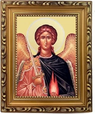 Archangel Uriel Icon, Gold Foil Orthodox Icon in Wooden Frame, 7.75 Inches