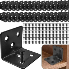 32 Pcs Black L-Corner Brackets with 192 Screws Stainless Steel Braces