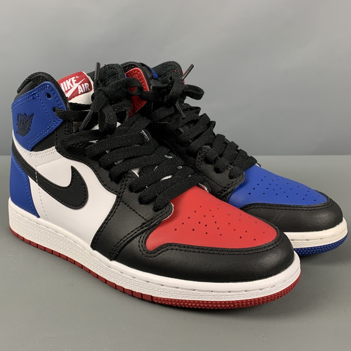 NIKE Size 6Y Black Red & Blue Color Block Leather High Top