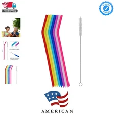 Multicolor 10 Inch Silicone Straws – Eco-Friendly, Includes Cleaning Brush