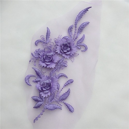 3D Flower Lace Embroidery Bridal Wedding Dress Applique Tulle DIY Beaded - Picture 7 of 24