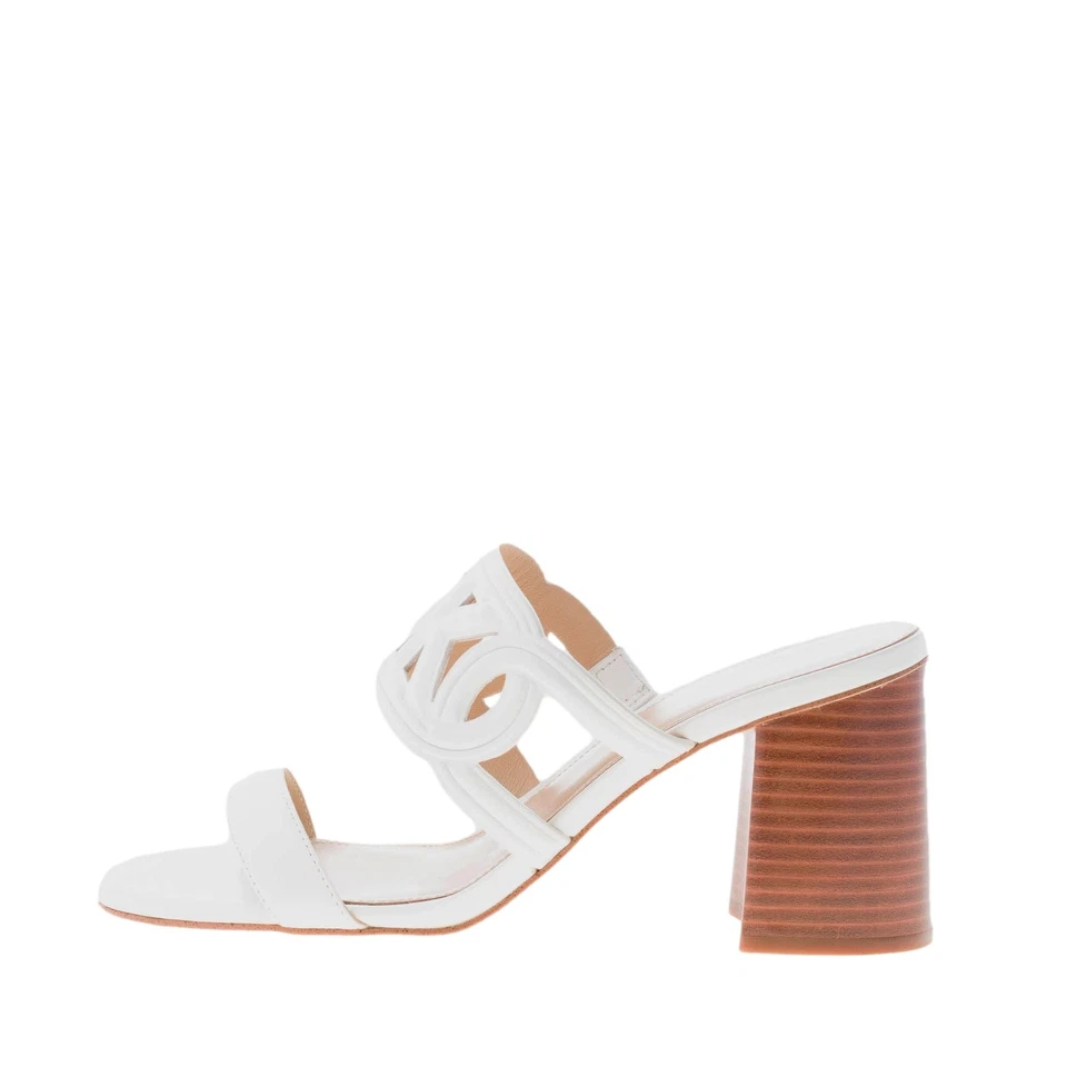 MICHAEL KORS damen schuhe Alma weiß leder slide sandalen mit MK logo absatz 8 cm - Bild 1 von 4