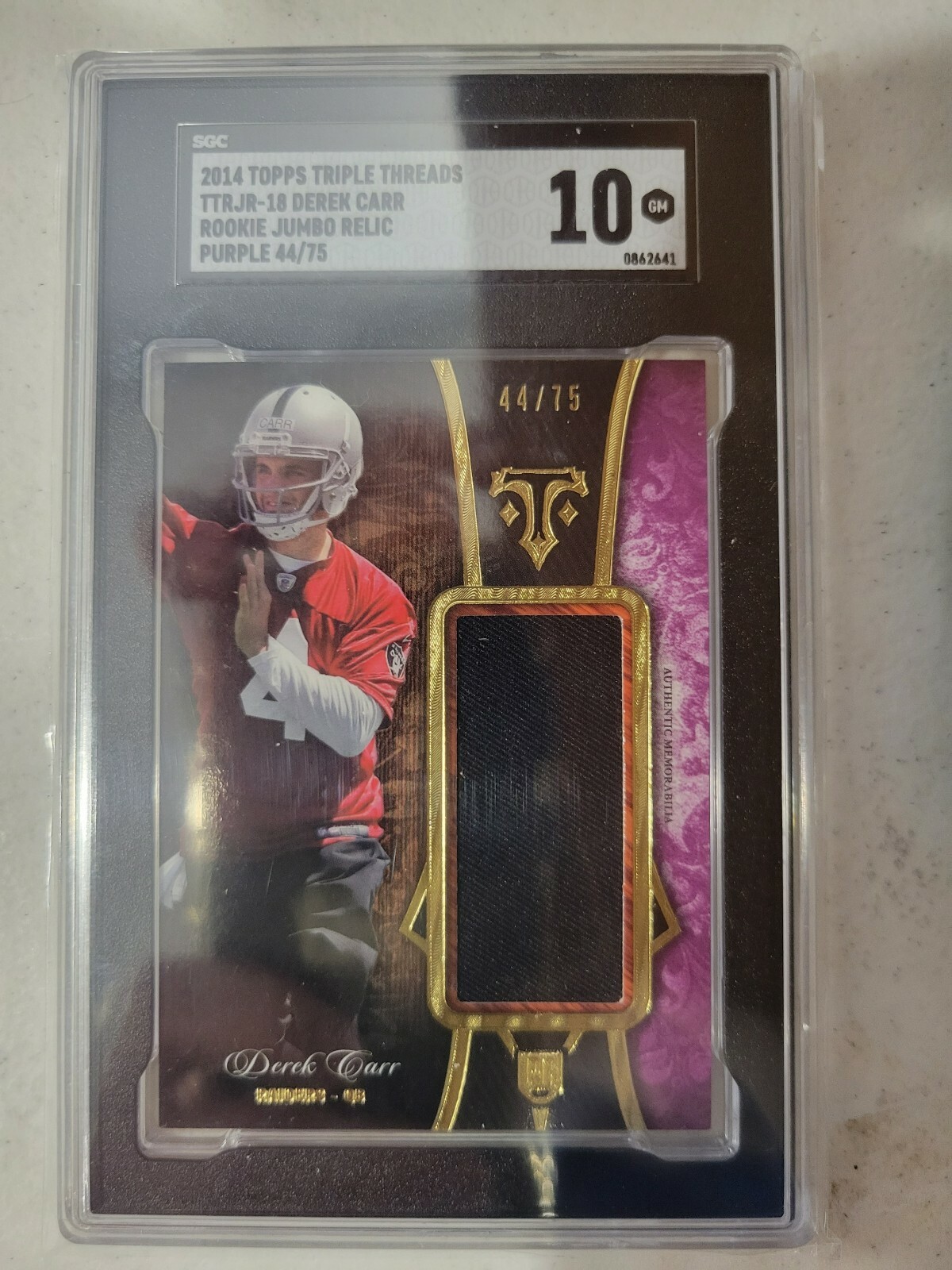 Derek Carr Topps Triple Threads Rookie Autograph Relic #25 Purple