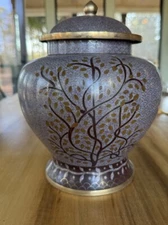 Brass And Enamel Inlaid Cloisonné Tree of Life Urn With Protective Lid
