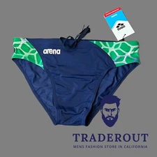 Arena men navy blue Carbonite Swim Brief bikini swimwear swimsuit size 32 34