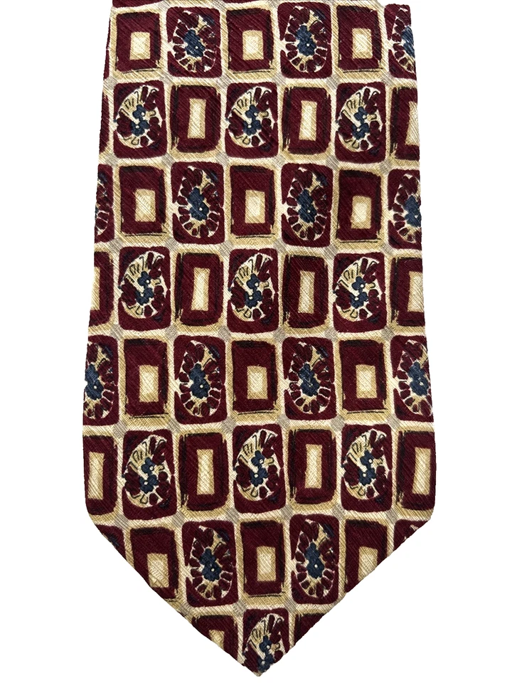 Natura Italian 100% Silk Men's Tie Rectangles on Burgundy 57x4" - Image 2 of 4