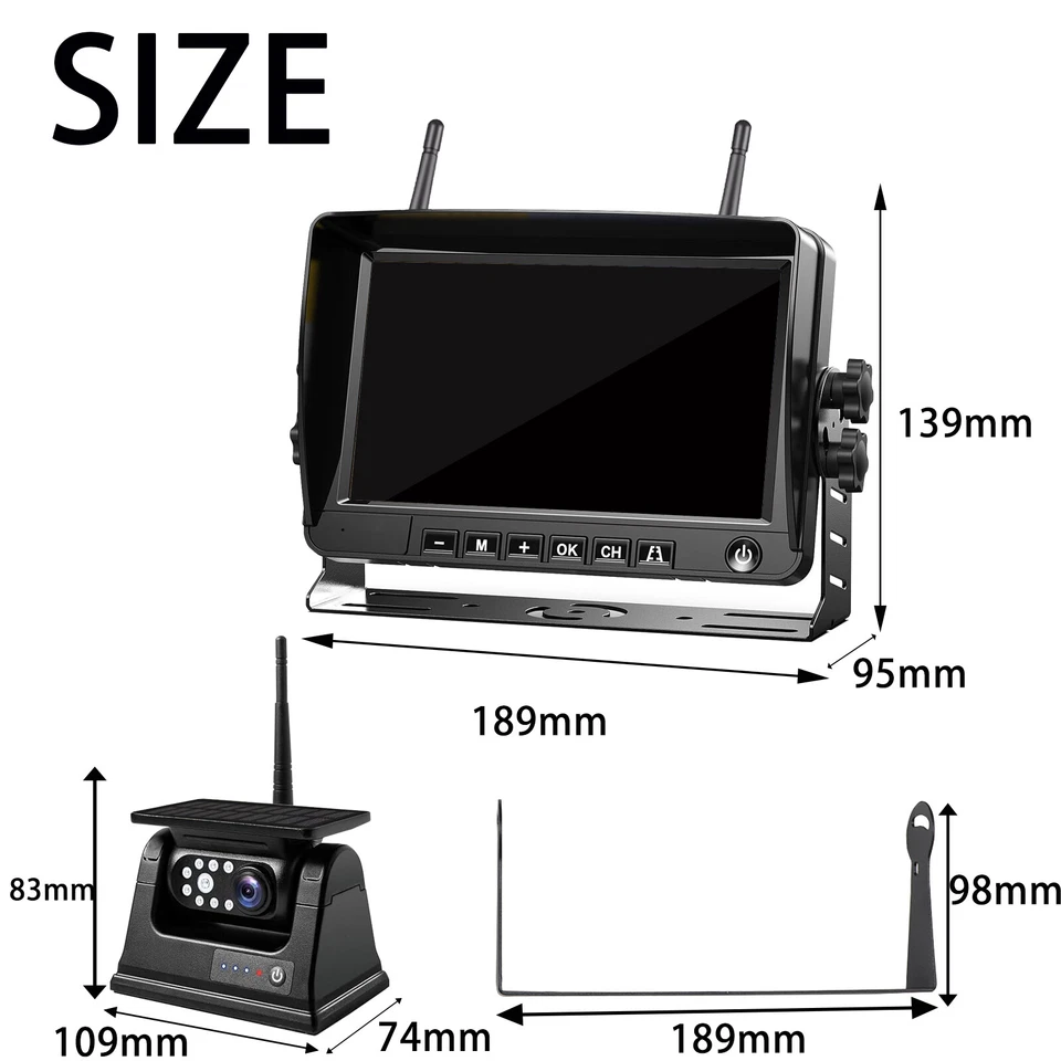 7" Wireless Quad Monitor DVR Solar Magnet Backup Camera For Truck Trailer Car - Image 4 of 4