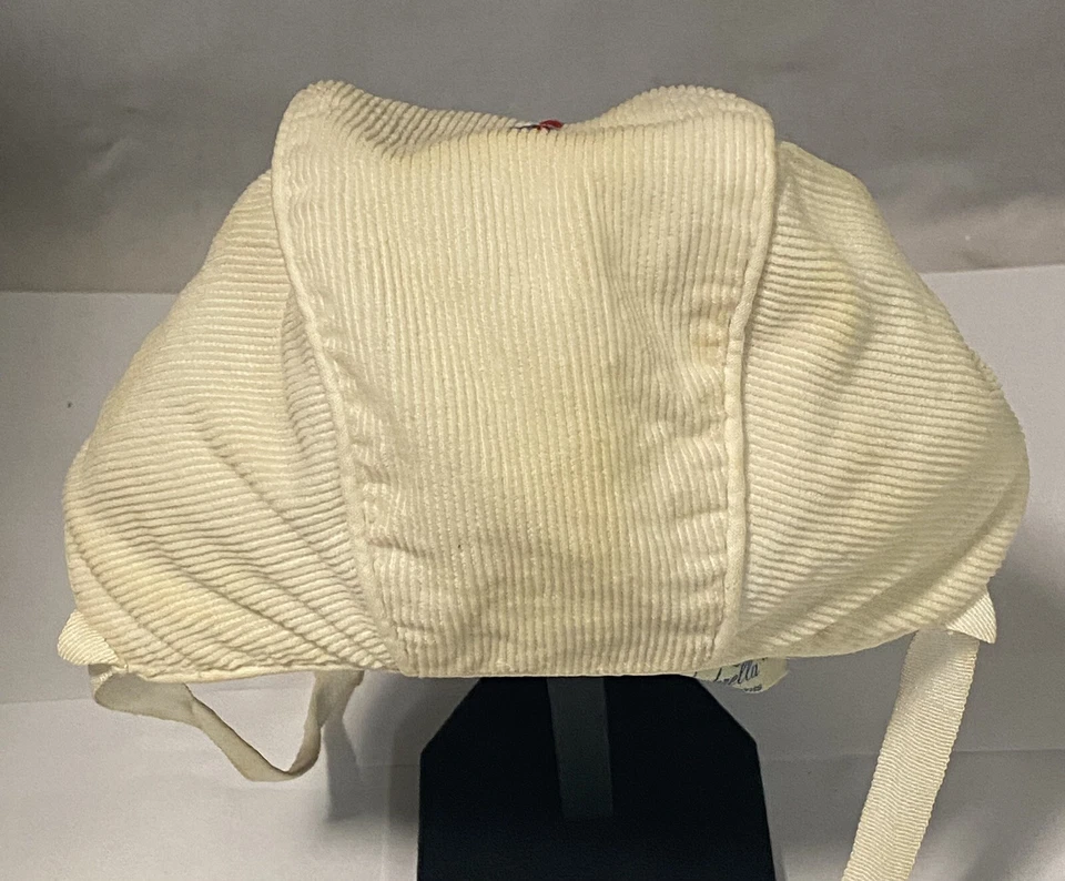 Chapéu de bebê vintage marca Cinderela, veludo, girafa vermelho e azul - Imagem 3 de 4