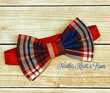 Red White  Blue Tartan Plaid Patriotic Bow Tie, Pre Tied Adjustable 4th of July