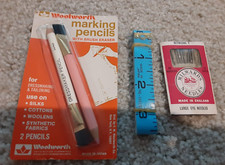 Hand Sewing Needles - Butterfly Measuring Tape - Marking Pencils w/Brush Eraser