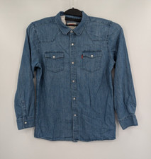Levi's Red Tab Long Sleeve Pearl Snap Western Denim Shirt Blue Pockets Men's XL