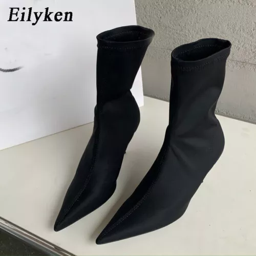 Damen-Stiefeletten sexy spitz zulaufend hohe Absätze modische weibliche Socken Pumps Schuhe - - Bild 14 von 27