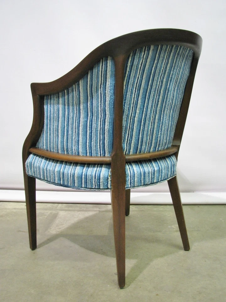 Стул для ванной середины 1960-х годов из орехового дерева; уникальный дизайн + сине-белая обивка - Изображение 3 из 4