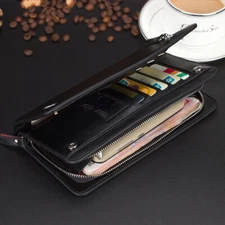 Men's Bifold Leather Zip Coin Handbag Multi Card Holder Purse Long Wallet Clutch