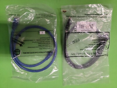 Lot of 2 3419 Patch Cord Cat 6 Booted,Black & Blue ,2.0 ft. Both Brand New!