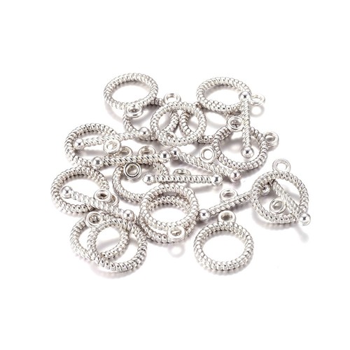 20Sets Tibetan Alloy Ring Toggle Clasps Textured Closure Nickel Free Silver 16mm - Picture 2 of 2