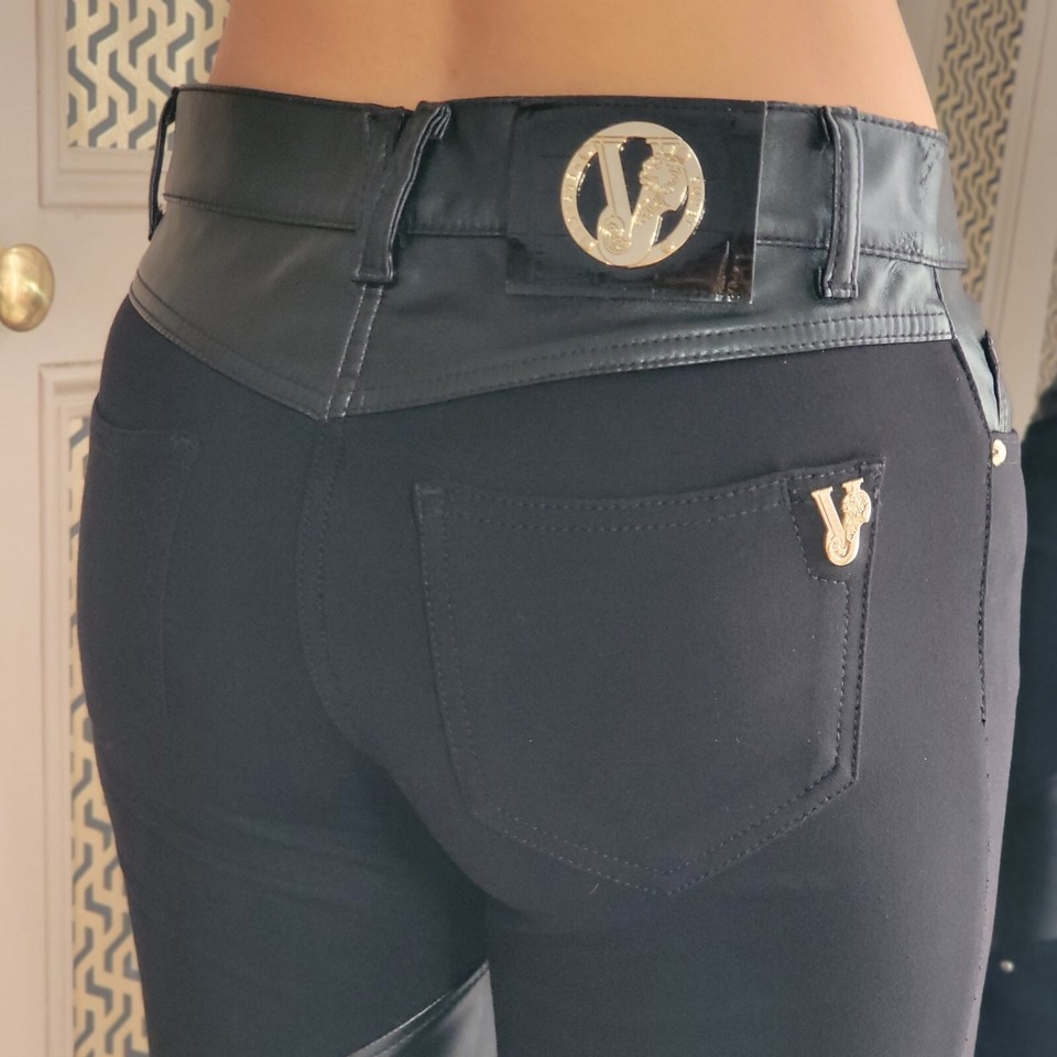 Versace Jeans Black Stretchy PVC Leggings Pants Trousers Bottoms IT 40