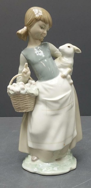 Lladro #4835 Girl With Lamb & Basket Glazed Porcelain Figurine Sheep | eBay