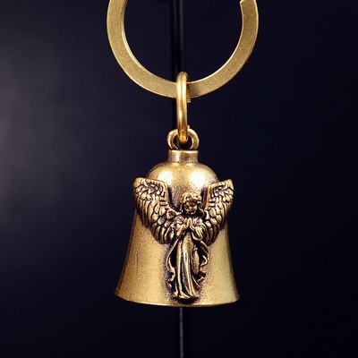 Brass Fashion Guardian Angel Wings Bell Motorcycle Bell Keychain Lucky Jewel _r1