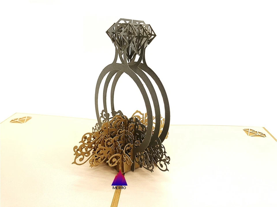 Anillo de diamantes con tarjeta emergente 3D hecho a mano día de San Valentín, aniversario, boda, amor Foto 3 de 4