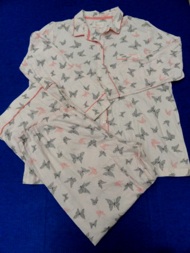 Victoria's Secret Pajama Set Sz XL 100% Cotton Pink Butterflies - Picture 1 of 18