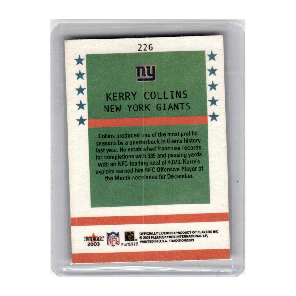 2003 Fleer Tradition Kerry Collins Giants #226 - Image 2 of 3