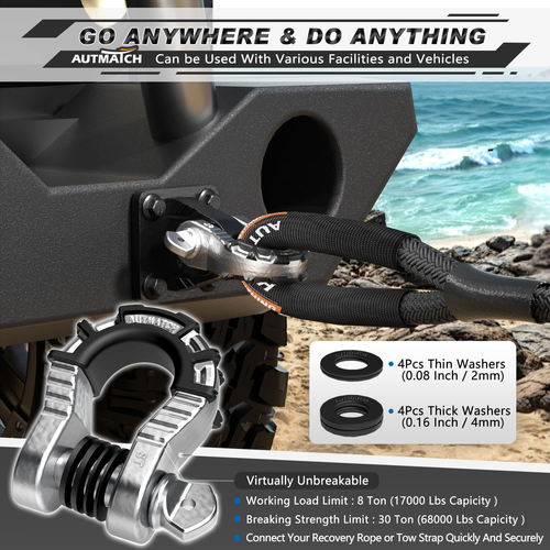 D Ring Shackles 3/4" (2 Pack) 68,000 Lbs Break Strength with Screw Pin and Washe - Picture 6 of 12