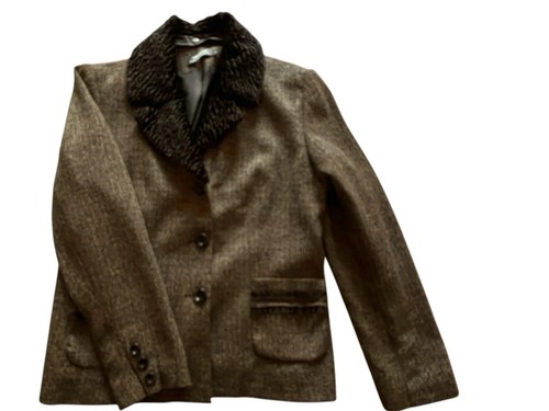Tribal Damen Blazer Gr. L braun Tweed 3 Bttn abnehmbarer Kunstfellkragen PolyX - Bild 1 von 15