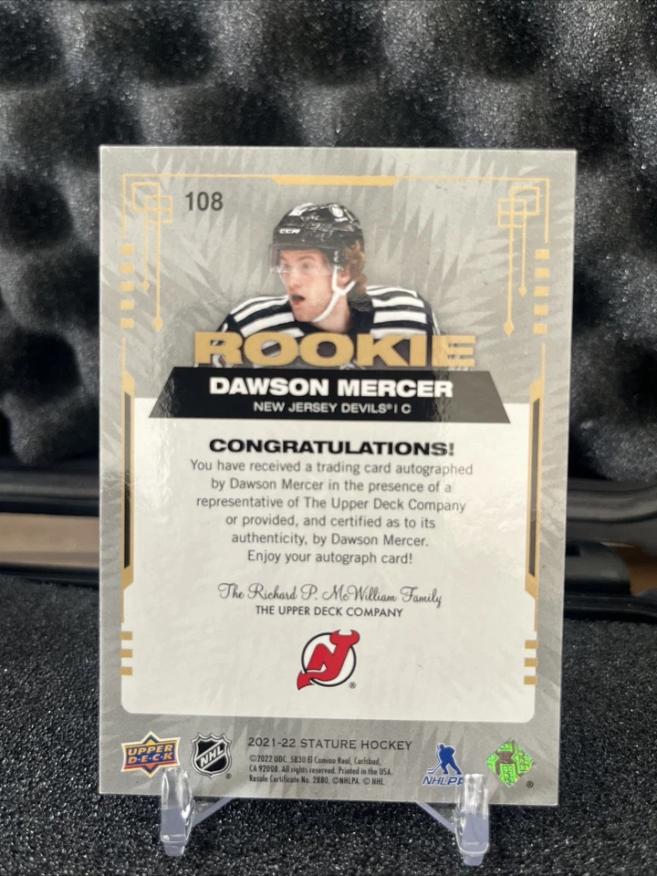 2021-22 Stature Dawson Mercer Photo Variant Rookie Auto RC 31/49 #108 Devils - Image 3 of 3