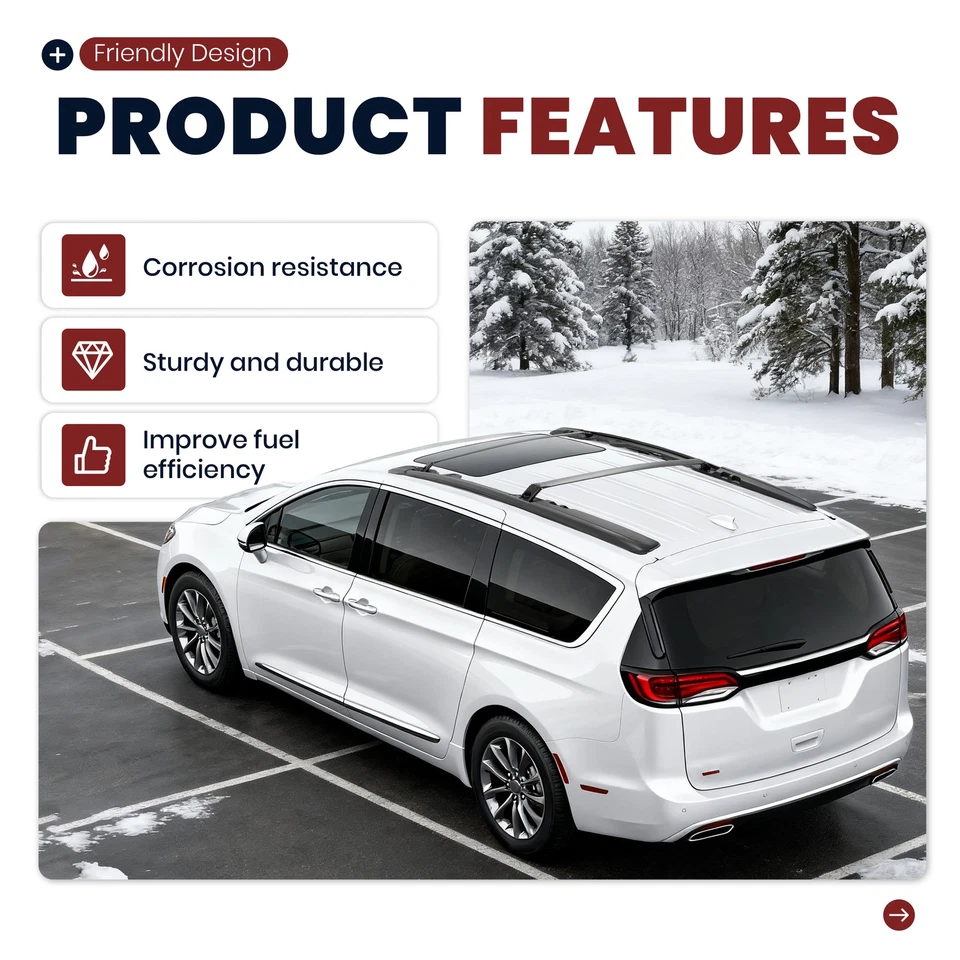 For Chrysler Pacifica/Voyager 2017-2024 Roof Rack Side Rail Cross Bar #82214552 - Image 4 of 4