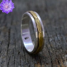 Two Tone Spinner Ring 925 Sterling Silver Handmade Jewelry Ring Gift For Her