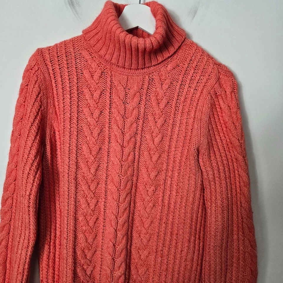 Suéter Eddie Bauer Para Mujer Talla M Tejido con Cable Cuello Alto Mezcla Salmón Angora Foto 2 de 4
