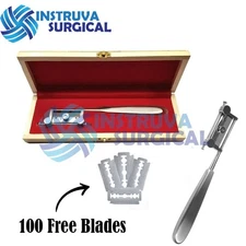 Silver Skin Graft Knife Handle Dermatome with 10 PCS Blade Surgical Instruments