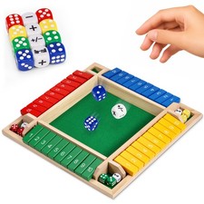 12" Shut The Box Wooden Board Game with Strategy Symbol Dice