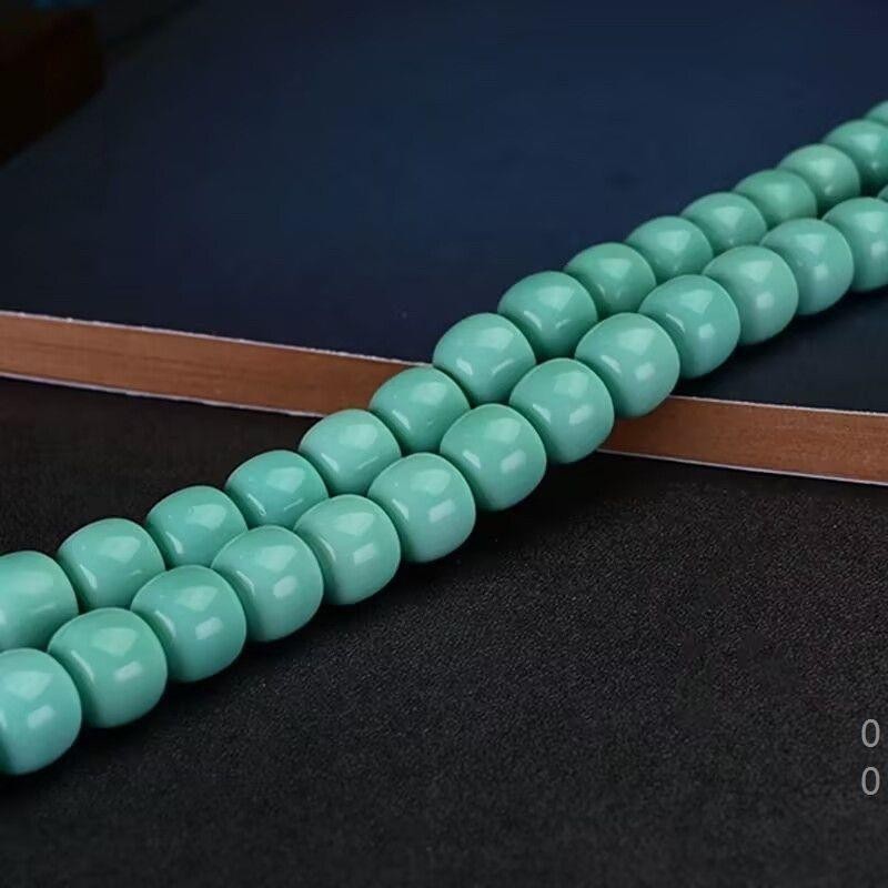 9 mm Natural Turquoise Old Style Bead 108 Necklace Pendant Chain Unisex Jewelry