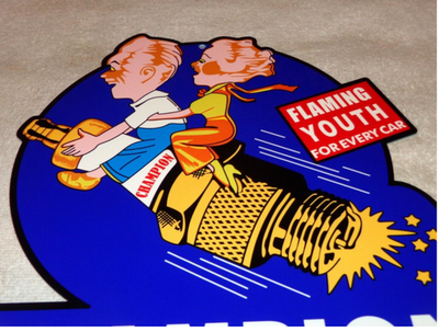 #ad VINTAGE CHAMPION SPARK PLUGS FLAMING YOUTH GUY GIRL 12quot; METAL GASOLINE OIL SIGN $119.99