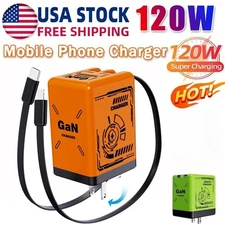 2 in 1 Gan Charger(Type C/L), 120W Compatible Fast, Retractable Wall NEW
