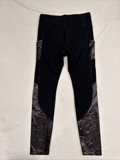 SPANX Leggings Womens M Black Glass Panel Very Black Lightweight Pockets