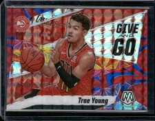 2019-20 Panini Mosaic #4 Trae Young Give and Go Mosaic Reactive Blue #/99