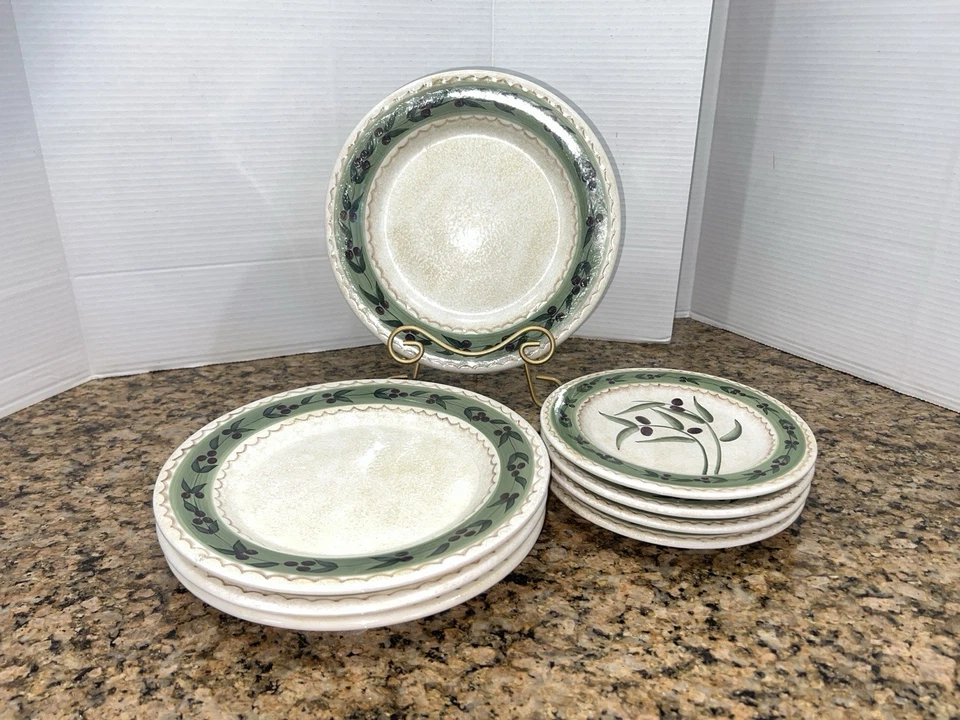 复古 Oliveto by ONEIDA 8 件套晚餐套装手绘石器米色绿色 — 第 2/4 张图片